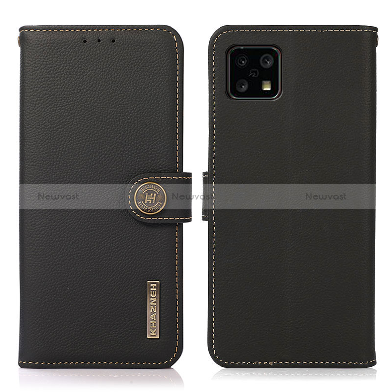 Leather Case Stands Flip Cover Holder B02H for Sharp Aquos Sense4 Basic Black