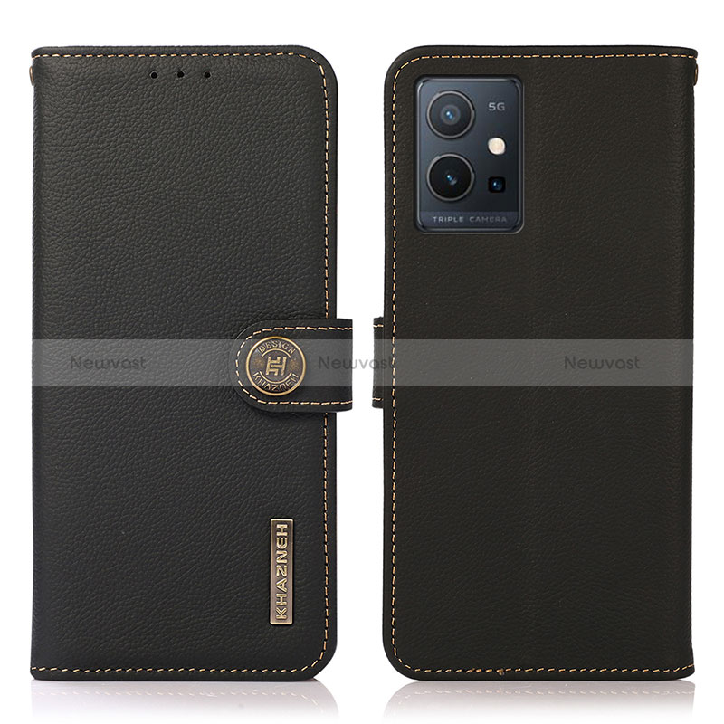 Leather Case Stands Flip Cover Holder B02H for Vivo iQOO Z6 5G Black