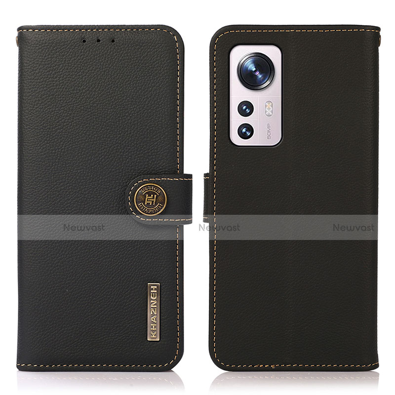 Leather Case Stands Flip Cover Holder B02H for Xiaomi Mi 12 5G Black