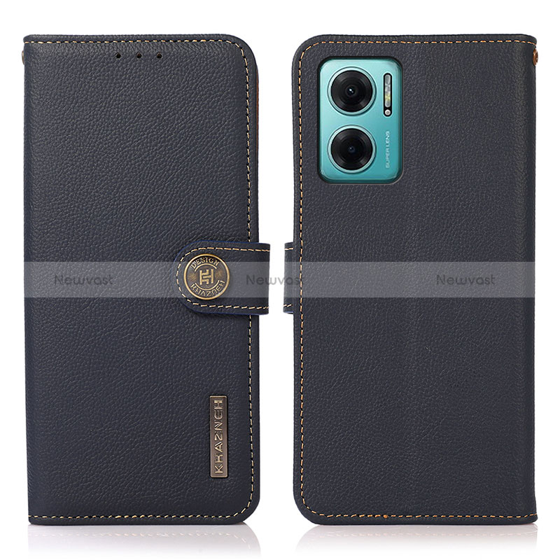 Leather Case Stands Flip Cover Holder B02H for Xiaomi Redmi 10 5G Blue