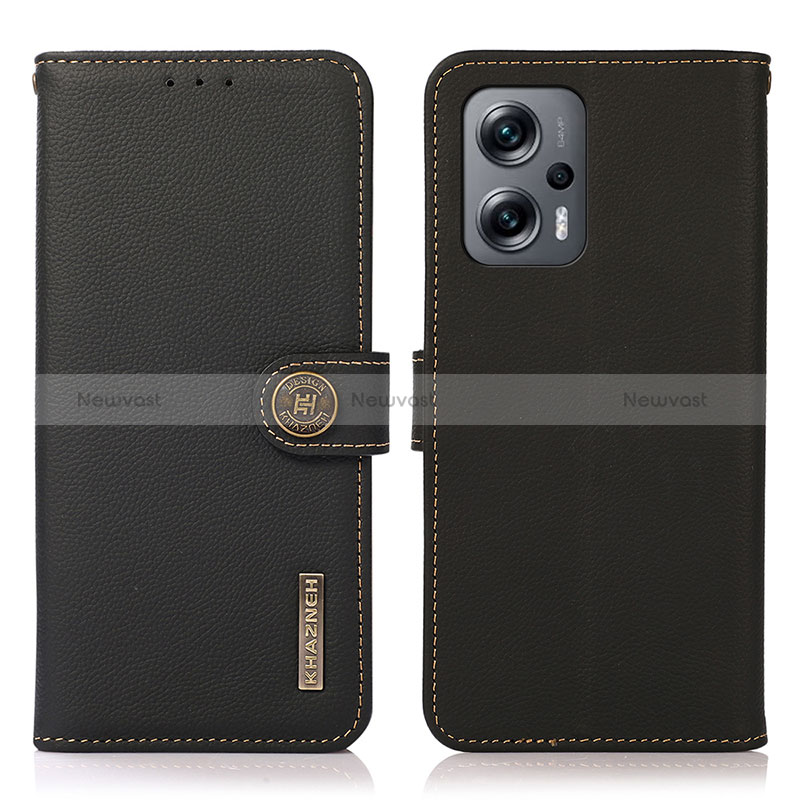 Leather Case Stands Flip Cover Holder B02H for Xiaomi Redmi Note 11T Pro+ Plus 5G Black
