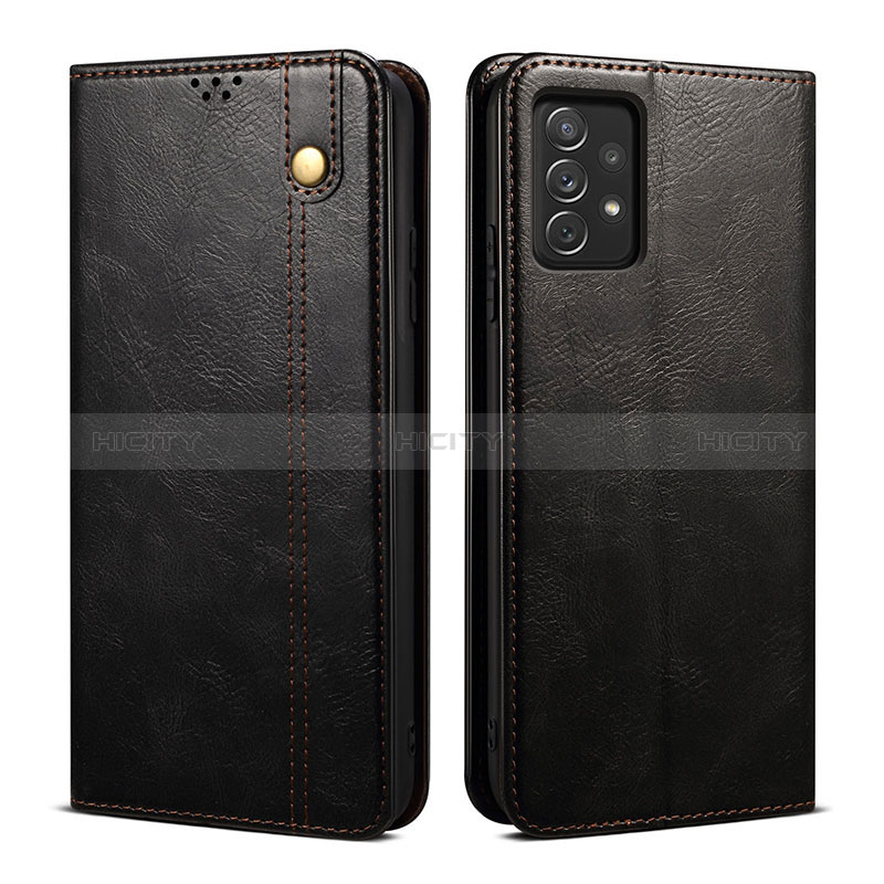 Leather Case Stands Flip Cover Holder B02S for Samsung Galaxy A72 5G Black
