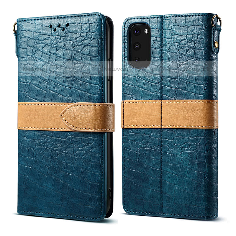 Leather Case Stands Flip Cover Holder B02S for Samsung Galaxy S20 5G Blue