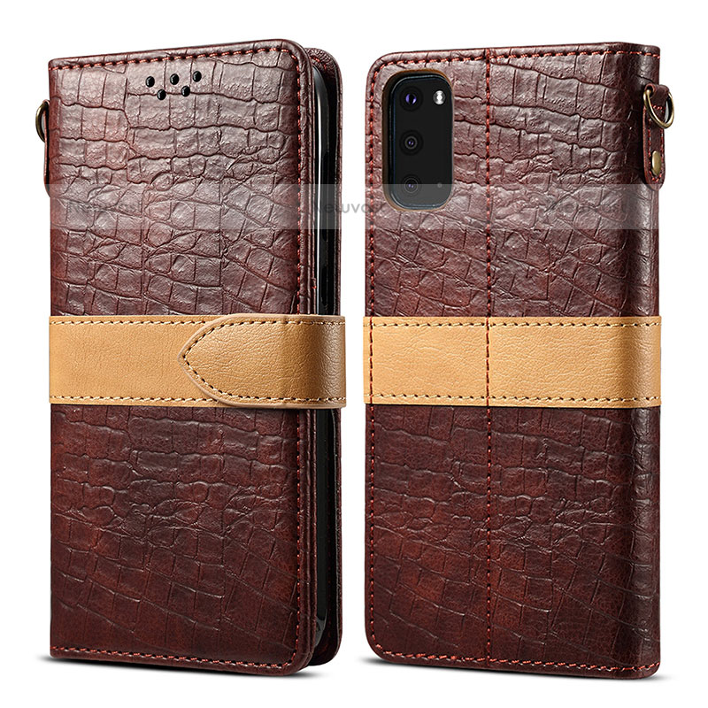 Leather Case Stands Flip Cover Holder B02S for Samsung Galaxy S20 Brown