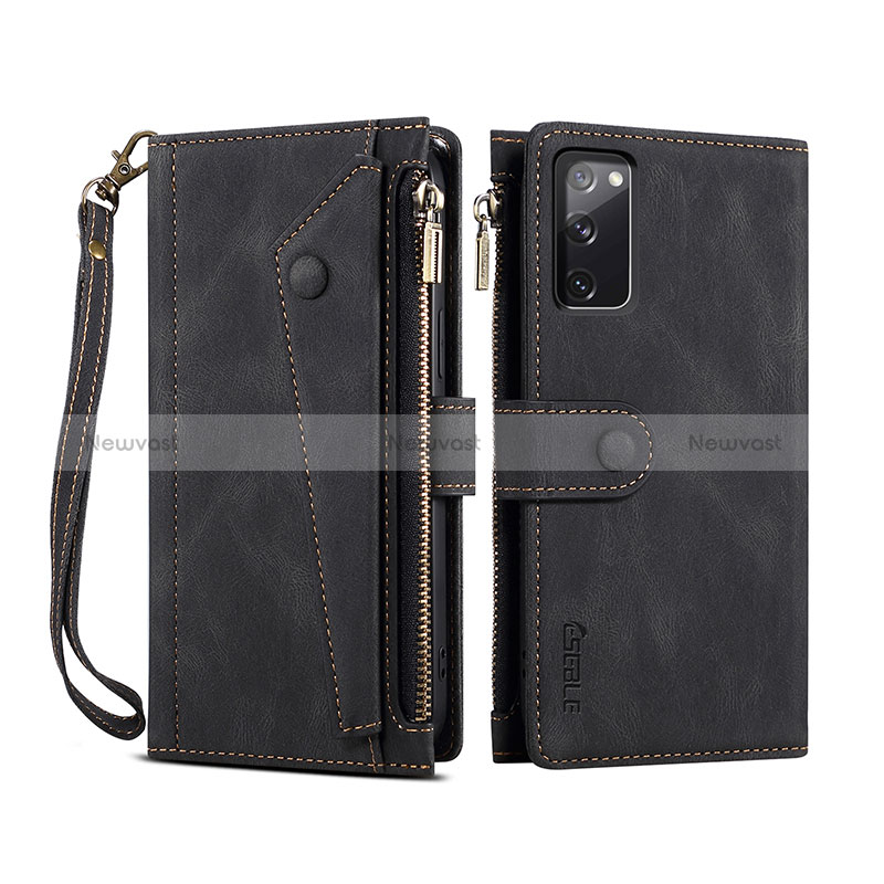 Leather Case Stands Flip Cover Holder B02S for Samsung Galaxy S20 FE (2022) 5G Black