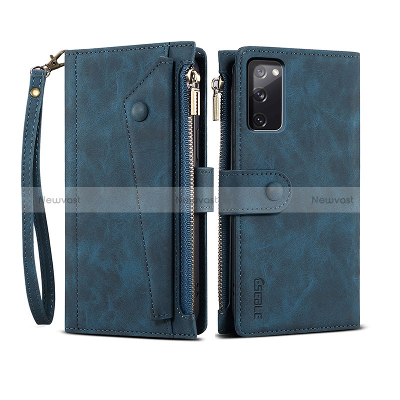 Leather Case Stands Flip Cover Holder B02S for Samsung Galaxy S20 FE 5G Blue