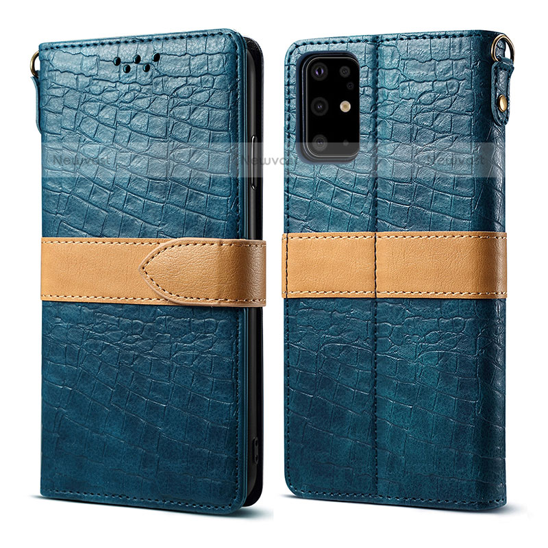Leather Case Stands Flip Cover Holder B02S for Samsung Galaxy S20 Plus 5G Blue