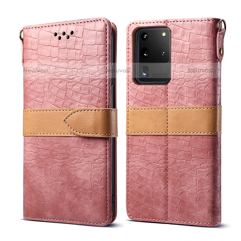 Leather Case Stands Flip Cover Holder B02S for Samsung Galaxy S20 Ultra Rose Gold