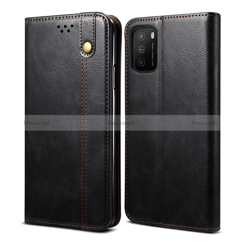 Leather Case Stands Flip Cover Holder B02S for Xiaomi Poco M3 Black