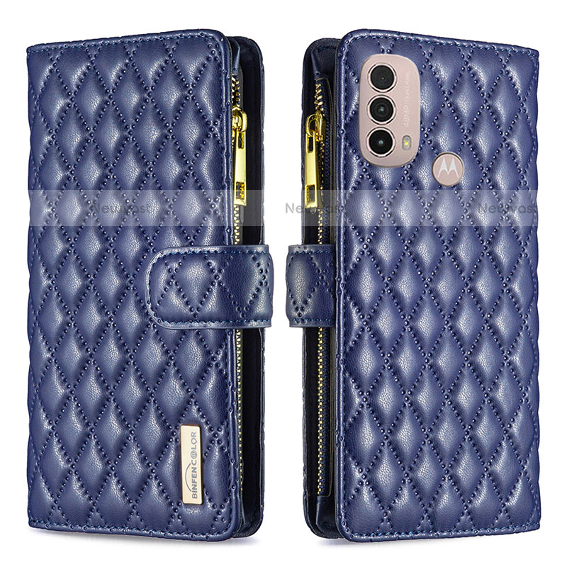 Leather Case Stands Flip Cover Holder B03F for Motorola Moto E20 Blue