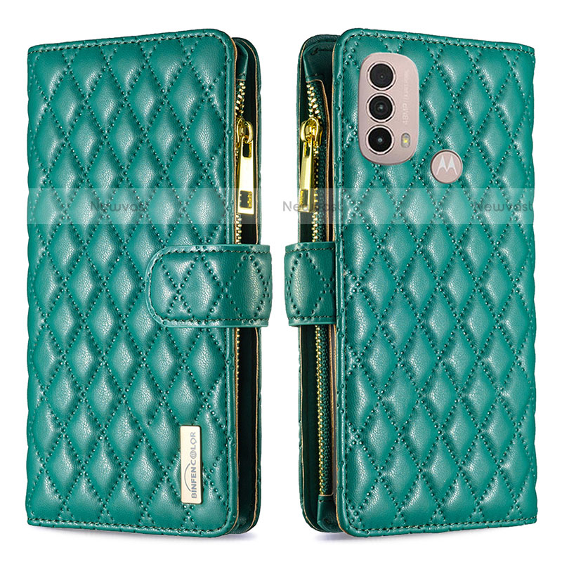 Leather Case Stands Flip Cover Holder B03F for Motorola Moto E20 Green