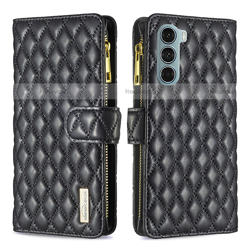 Leather Case Stands Flip Cover Holder B03F for Motorola Moto G200 5G Black
