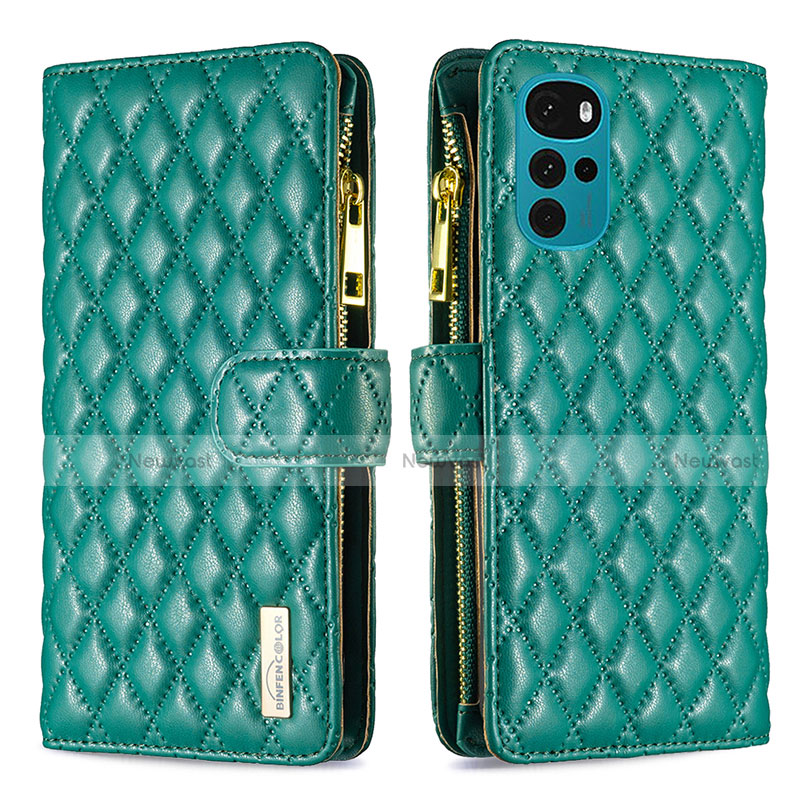 Leather Case Stands Flip Cover Holder B03F for Motorola Moto G22 Green