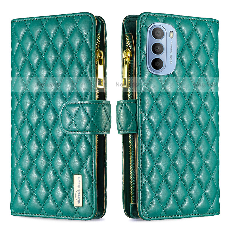 Leather Case Stands Flip Cover Holder B03F for Motorola Moto G31 Green