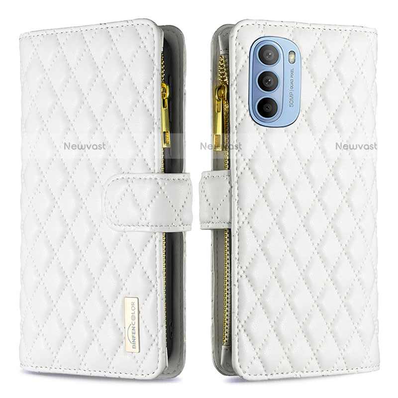 Leather Case Stands Flip Cover Holder B03F for Motorola Moto G31 White