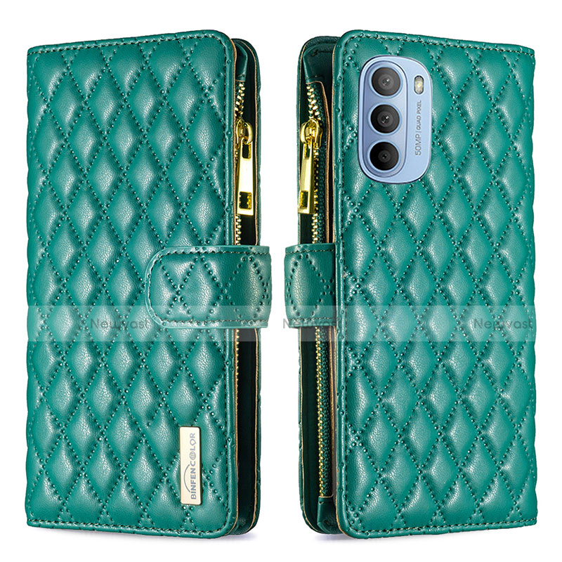 Leather Case Stands Flip Cover Holder B03F for Motorola Moto G41 Green
