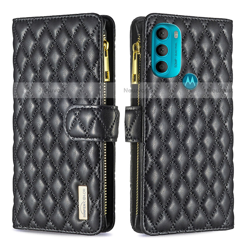 Leather Case Stands Flip Cover Holder B03F for Motorola Moto G71 5G Black