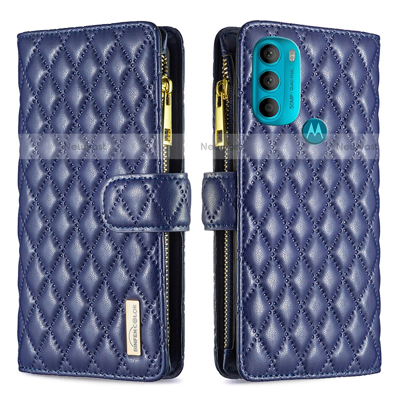 Leather Case Stands Flip Cover Holder B03F for Motorola Moto G71 5G Blue