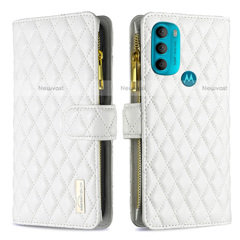 Leather Case Stands Flip Cover Holder B03F for Motorola Moto G71 5G White