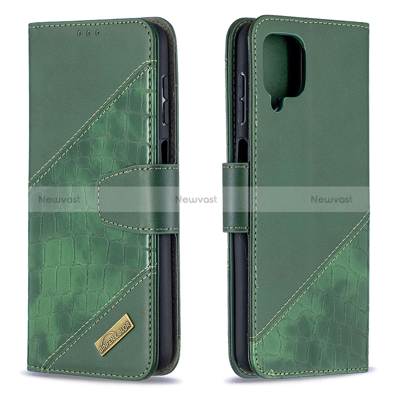 Leather Case Stands Flip Cover Holder B03F for Samsung Galaxy A12 Nacho Dark Gray