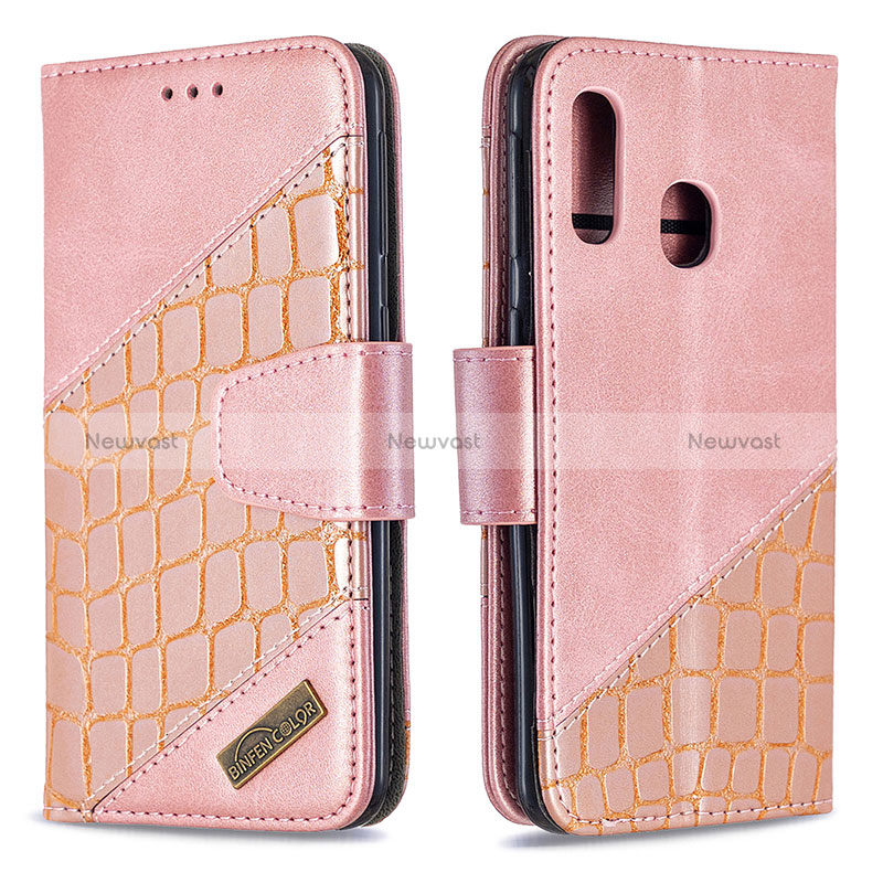 Leather Case Stands Flip Cover Holder B03F for Samsung Galaxy A40 Rose Gold