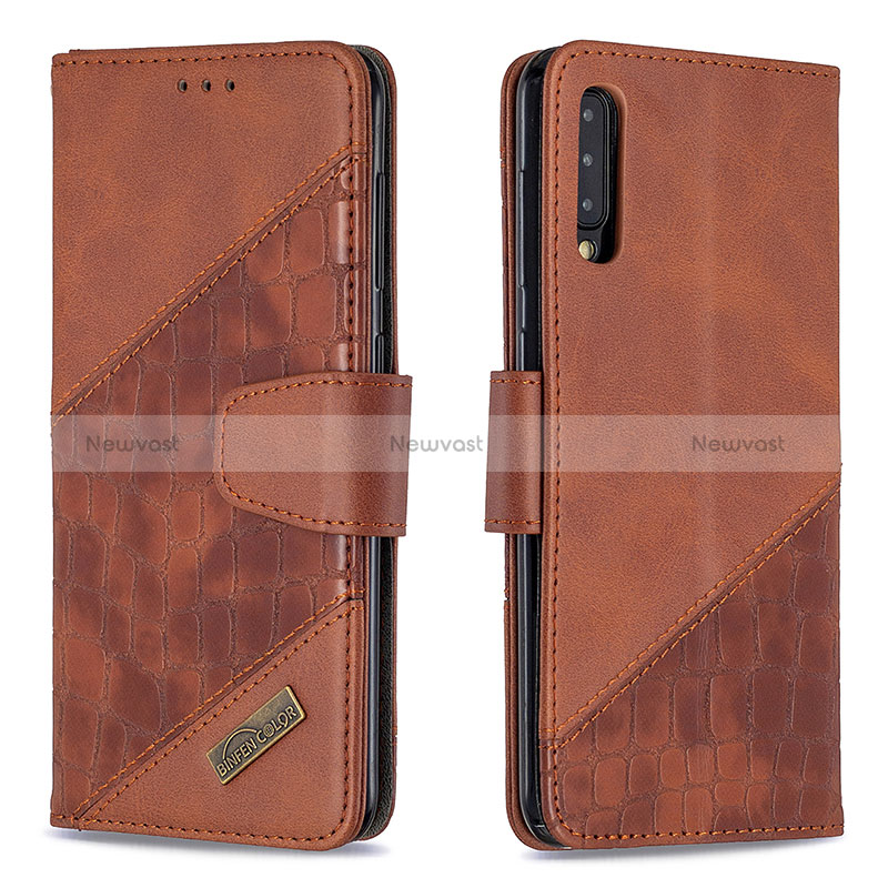 Leather Case Stands Flip Cover Holder B03F for Samsung Galaxy A50 Brown