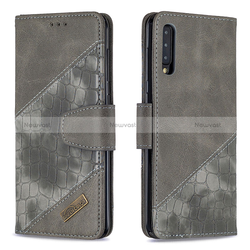 Leather Case Stands Flip Cover Holder B03F for Samsung Galaxy A50 Dark Gray