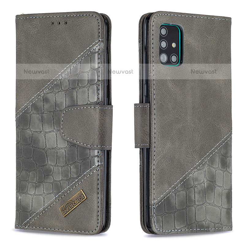 Leather Case Stands Flip Cover Holder B03F for Samsung Galaxy A51 4G Dark Gray