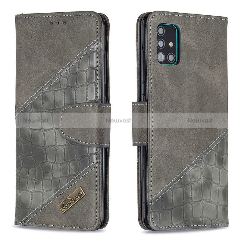 Leather Case Stands Flip Cover Holder B03F for Samsung Galaxy A51 5G Dark Gray