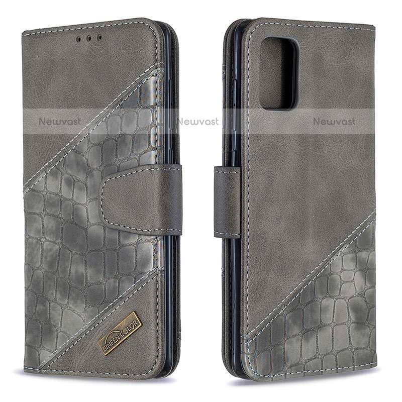 Leather Case Stands Flip Cover Holder B03F for Samsung Galaxy A71 4G A715 Dark Gray
