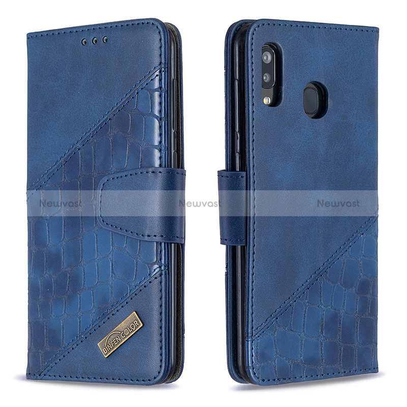 Leather Case Stands Flip Cover Holder B03F for Samsung Galaxy M10S Blue