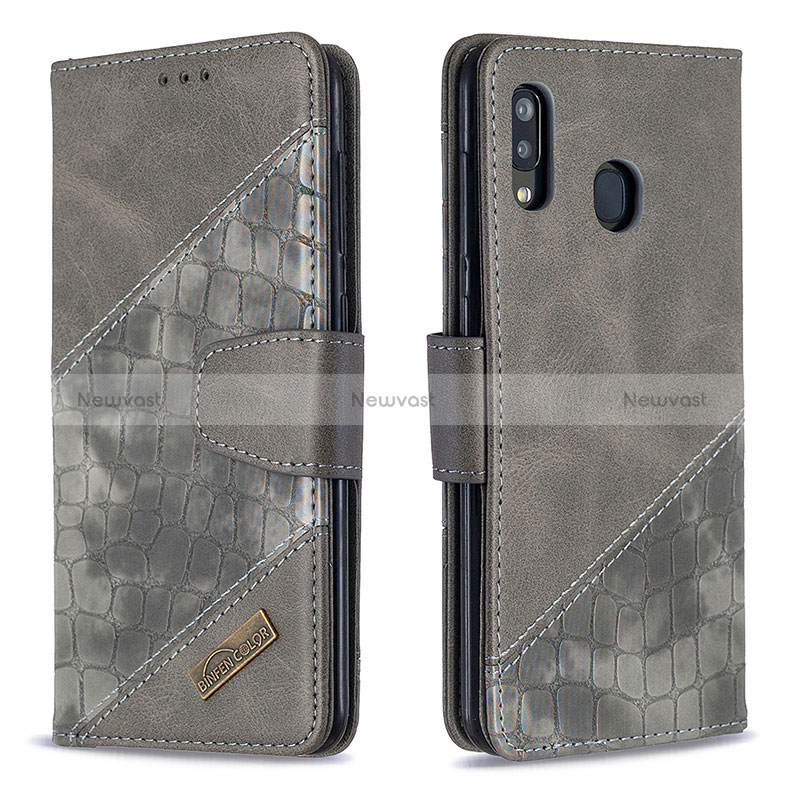 Leather Case Stands Flip Cover Holder B03F for Samsung Galaxy M10S Dark Gray