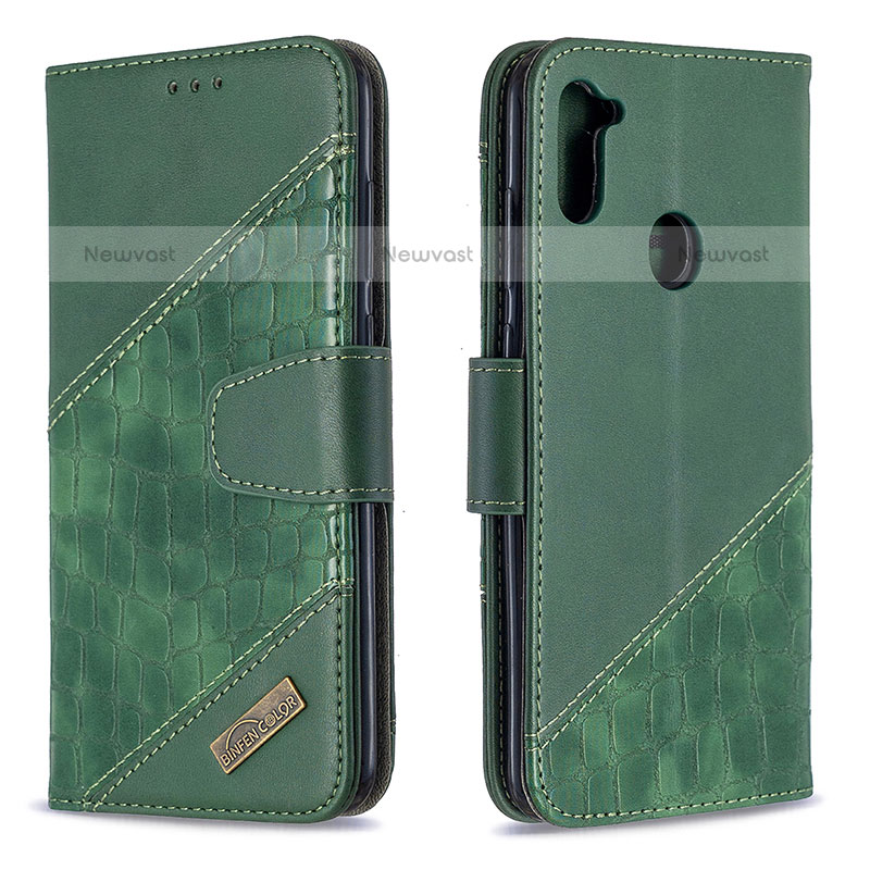 Leather Case Stands Flip Cover Holder B03F for Samsung Galaxy M11 Dark Gray