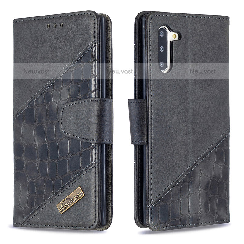 Leather Case Stands Flip Cover Holder B03F for Samsung Galaxy Note 10 5G Black