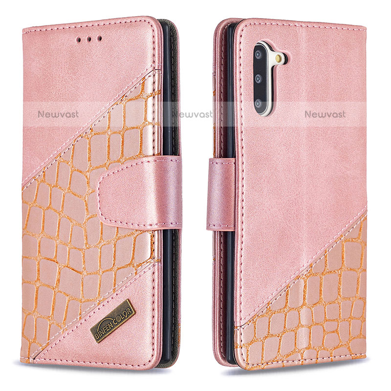 Leather Case Stands Flip Cover Holder B03F for Samsung Galaxy Note 10 5G Rose Gold