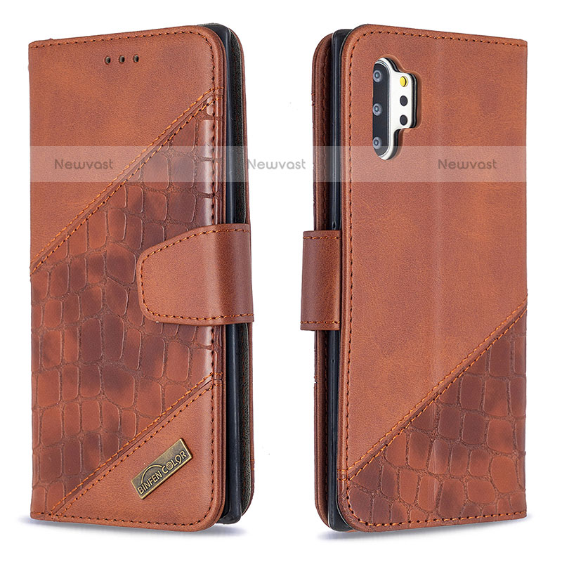 Leather Case Stands Flip Cover Holder B03F for Samsung Galaxy Note 10 Plus 5G Brown