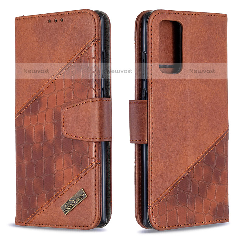 Leather Case Stands Flip Cover Holder B03F for Samsung Galaxy Note 20 5G Brown