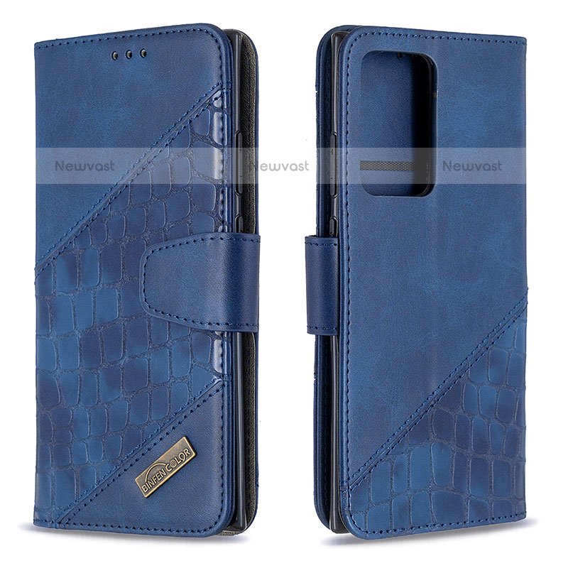 Leather Case Stands Flip Cover Holder B03F for Samsung Galaxy Note 20 Ultra 5G Blue