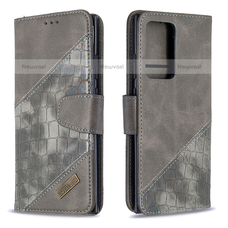 Leather Case Stands Flip Cover Holder B03F for Samsung Galaxy Note 20 Ultra 5G Dark Gray