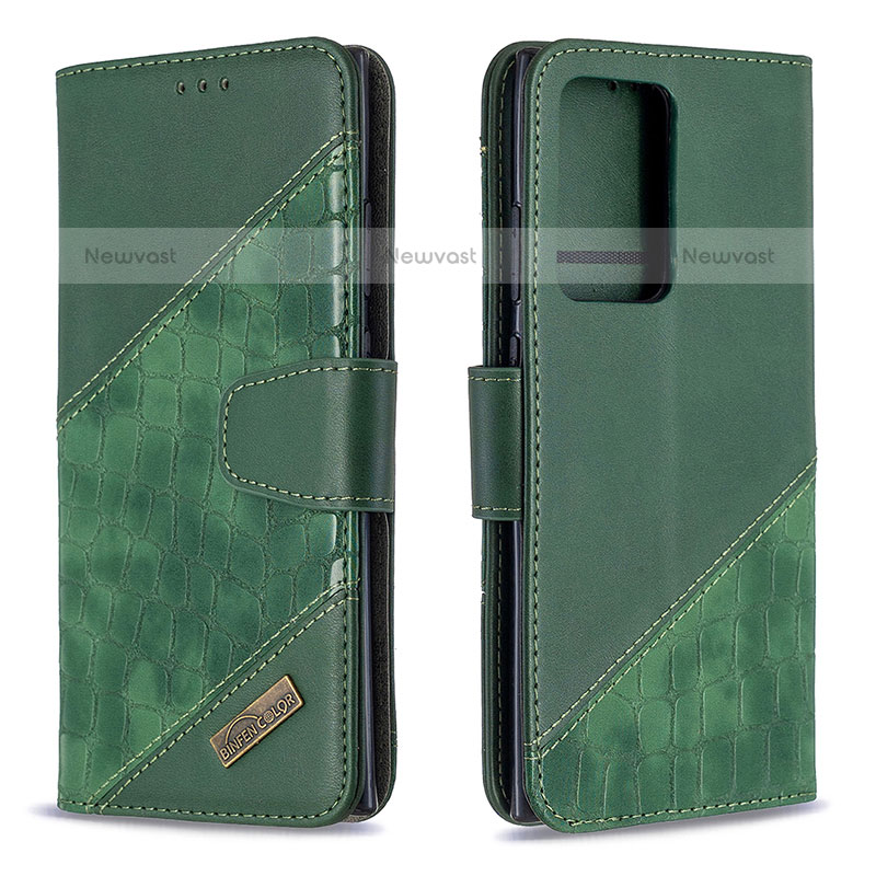 Leather Case Stands Flip Cover Holder B03F for Samsung Galaxy Note 20 Ultra 5G Green