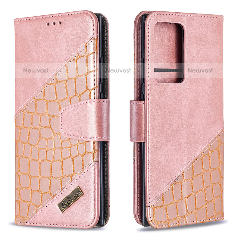 Leather Case Stands Flip Cover Holder B03F for Samsung Galaxy Note 20 Ultra 5G Rose Gold