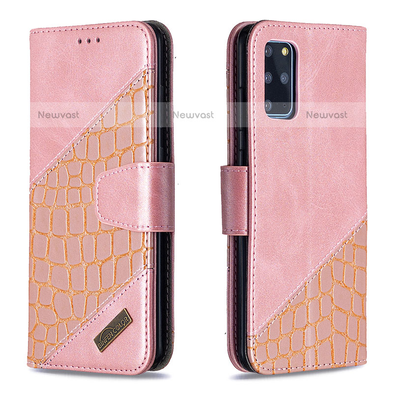 Leather Case Stands Flip Cover Holder B03F for Samsung Galaxy S20 Plus 5G Rose Gold