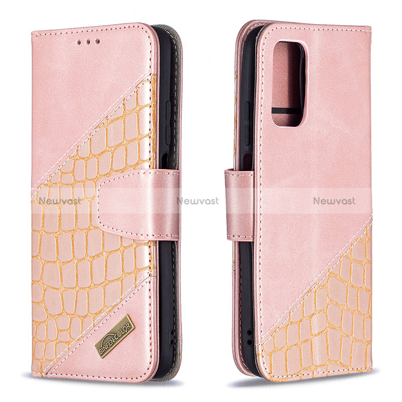 Leather Case Stands Flip Cover Holder B03F for Xiaomi Poco M3 Rose Gold