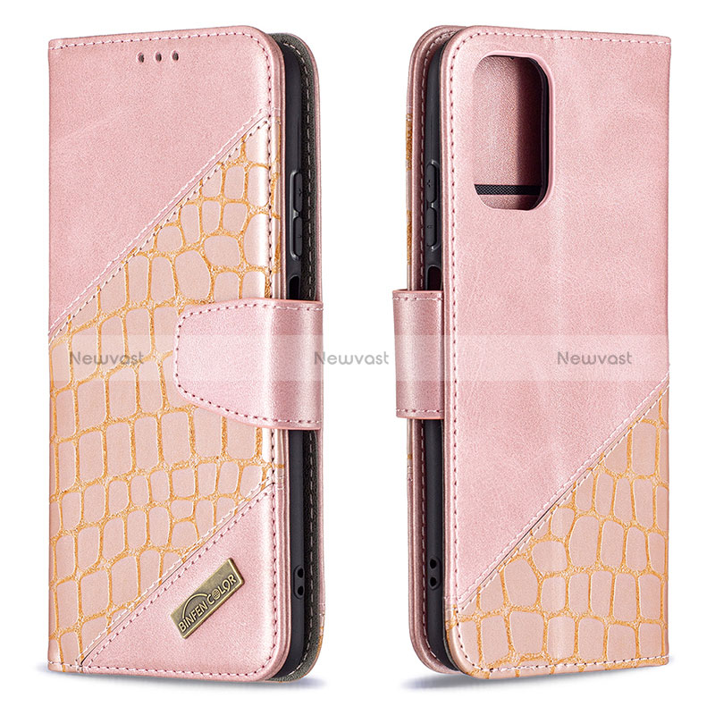 Leather Case Stands Flip Cover Holder B03F for Xiaomi Poco M5S Rose Gold
