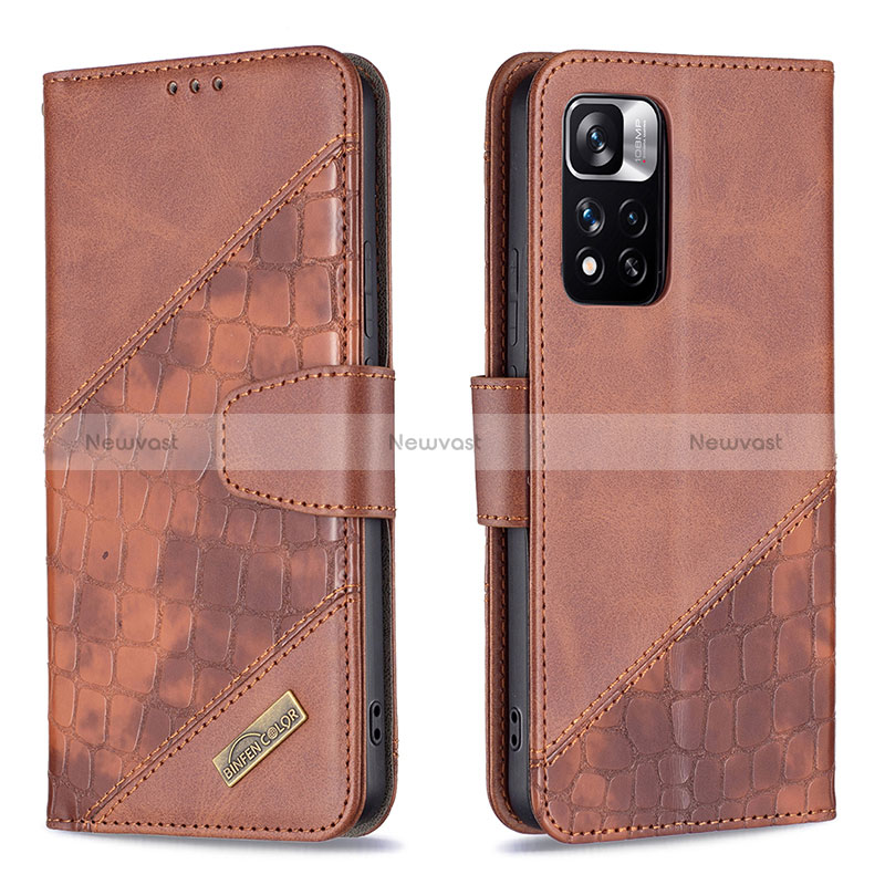 Leather Case Stands Flip Cover Holder B03F for Xiaomi Poco X4 NFC Brown