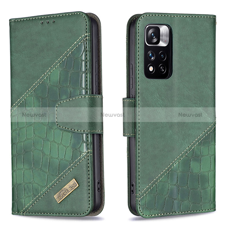 Leather Case Stands Flip Cover Holder B03F for Xiaomi Redmi Note 11 Pro+ Plus 5G Green
