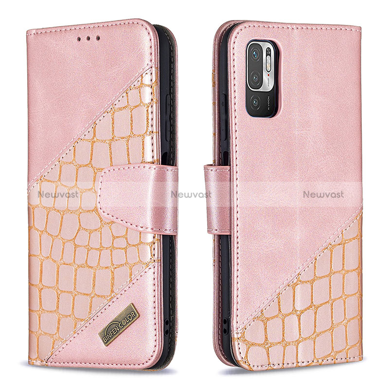 Leather Case Stands Flip Cover Holder B03F for Xiaomi Redmi Note 11 SE 5G Rose Gold