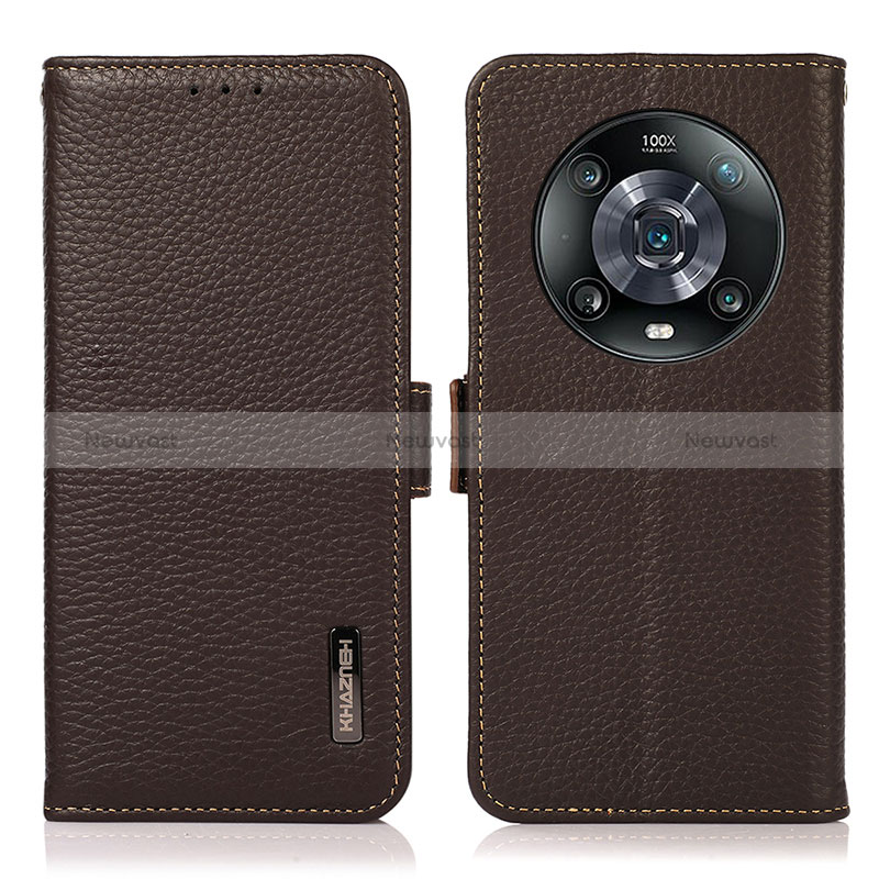 Leather Case Stands Flip Cover Holder B03H for Huawei Honor Magic4 Pro 5G Brown