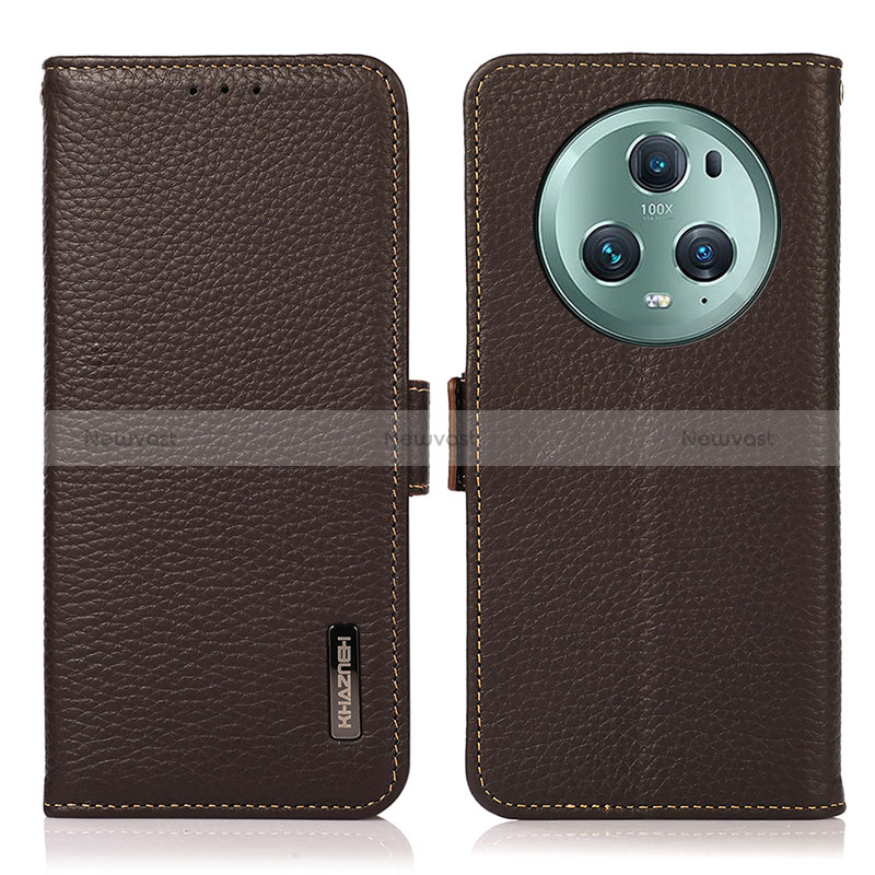 Leather Case Stands Flip Cover Holder B03H for Huawei Honor Magic5 Pro 5G Brown