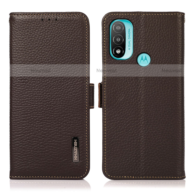 Leather Case Stands Flip Cover Holder B03H for Motorola Moto E40 Brown